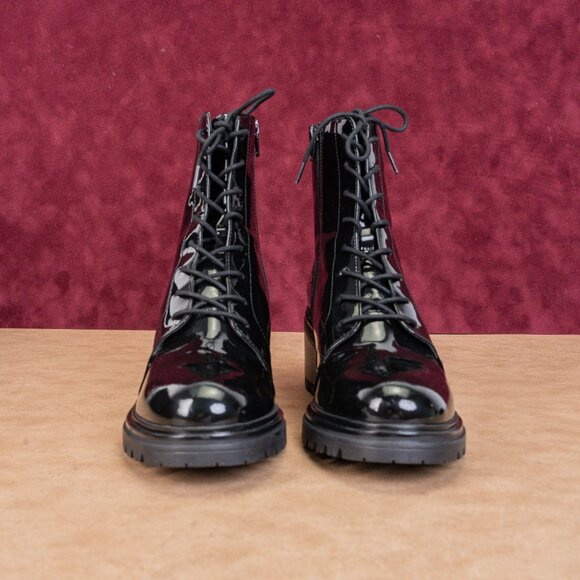 Geox Women Black Patent Leather Lace-up Zip Ankle Combat boots sz 9.5US EUR40 - Picture 3 of 9